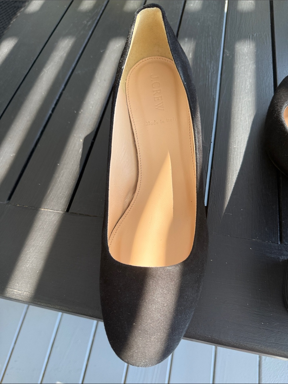 J. Crew Black Suede Lucite Heel size 9